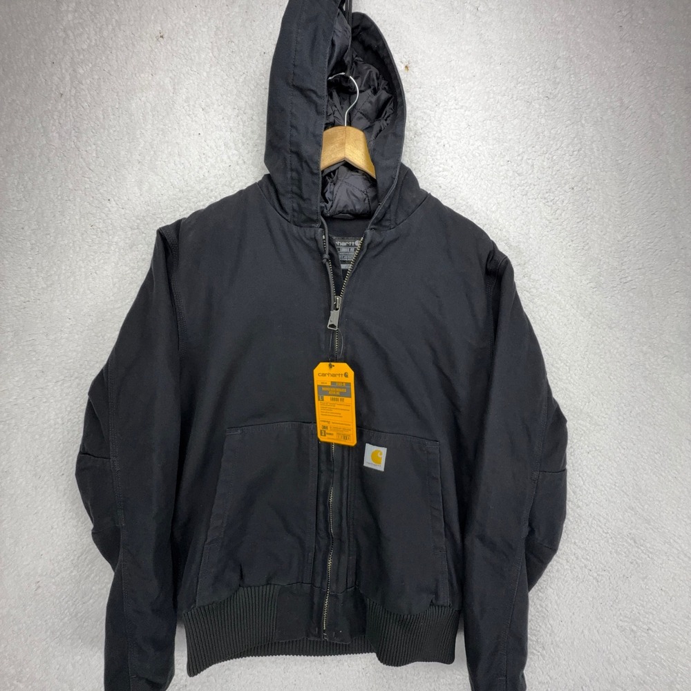 Carhartt Active Jac Washed Duck Insulated Mens Small J130 Black Hooded NWT